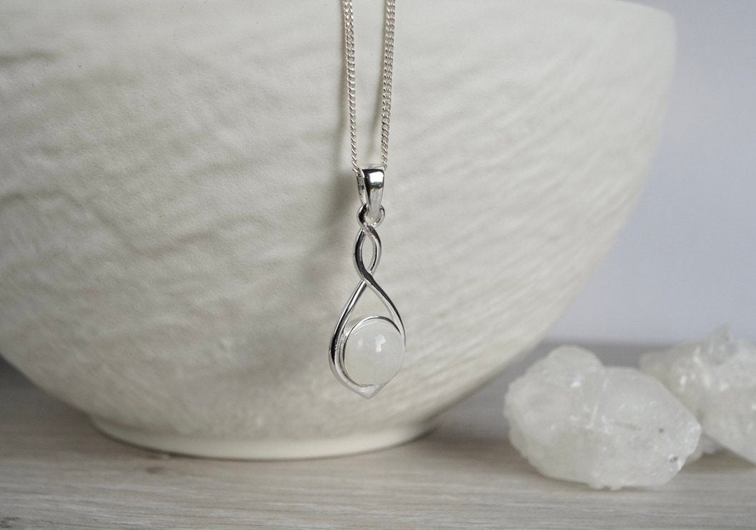 Sterling Silver Moonstone Infinity  Drop Necklace * Moonstone stone * Gift for her * Plain necklace *