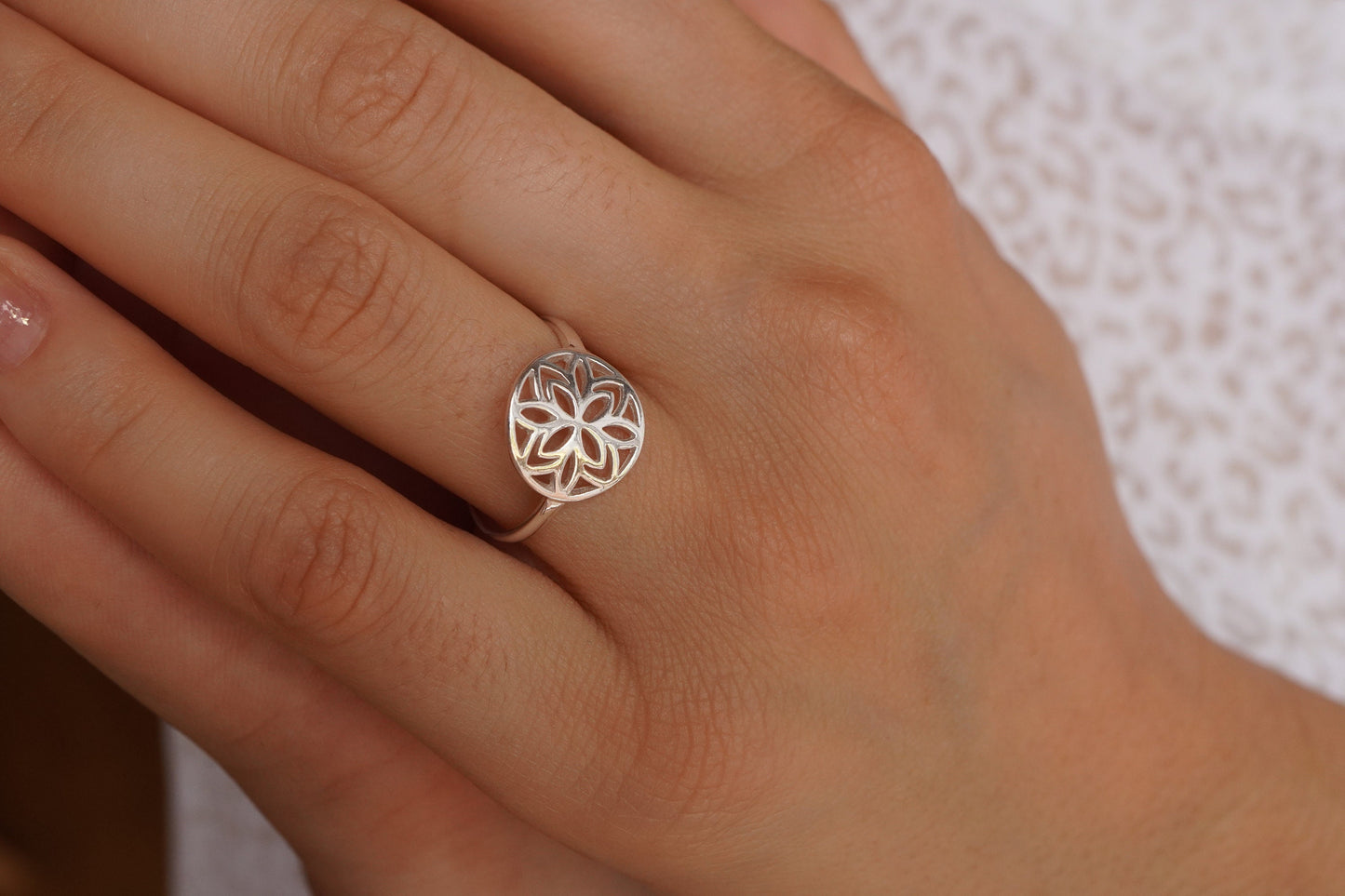 Sterling Silver Mandala Ring / Necklace * Flower jewellery * Gift for her