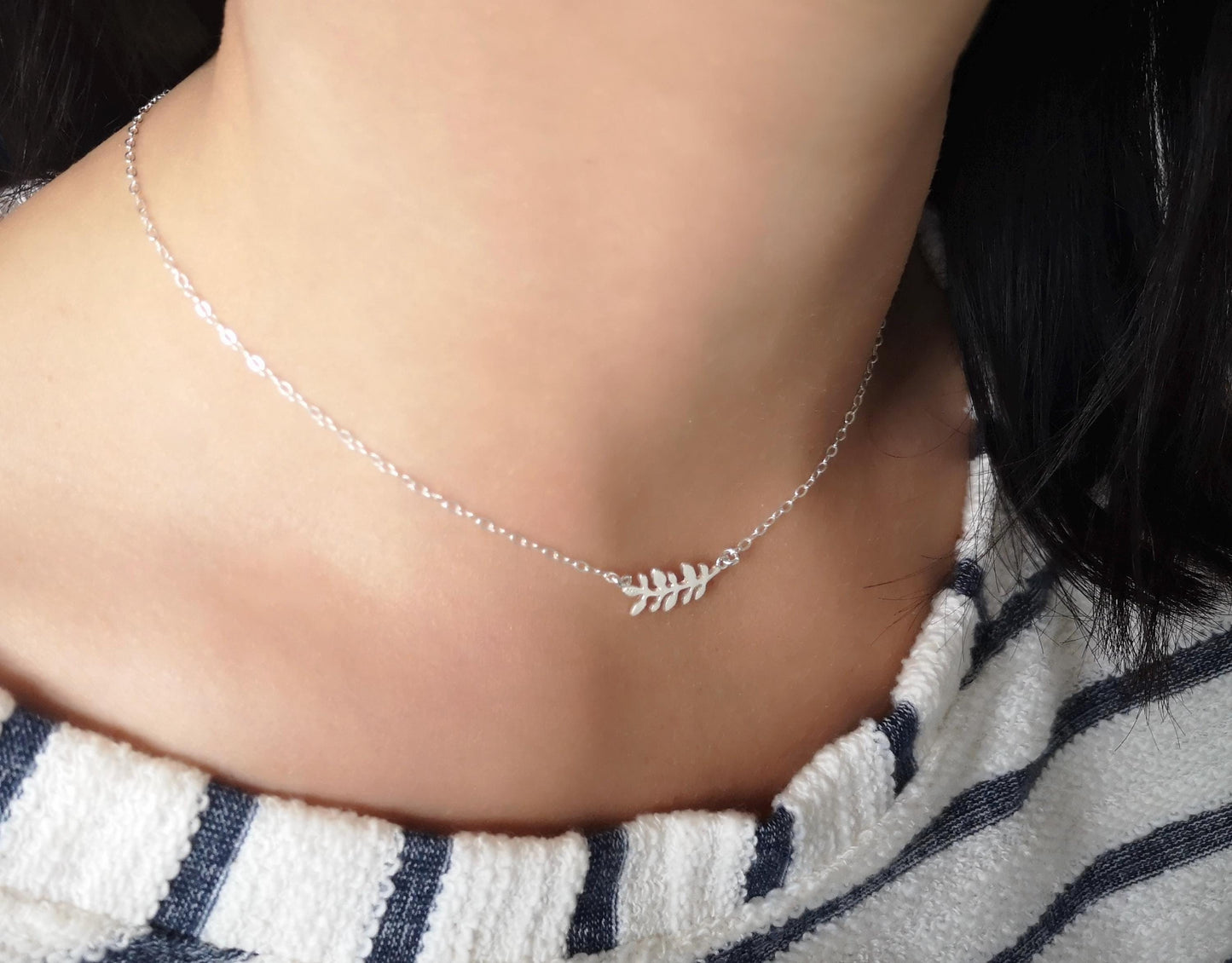 Sterling Silver Olive Branch Necklace* Dainty* Gift for her* Feminine* Silver leaf
