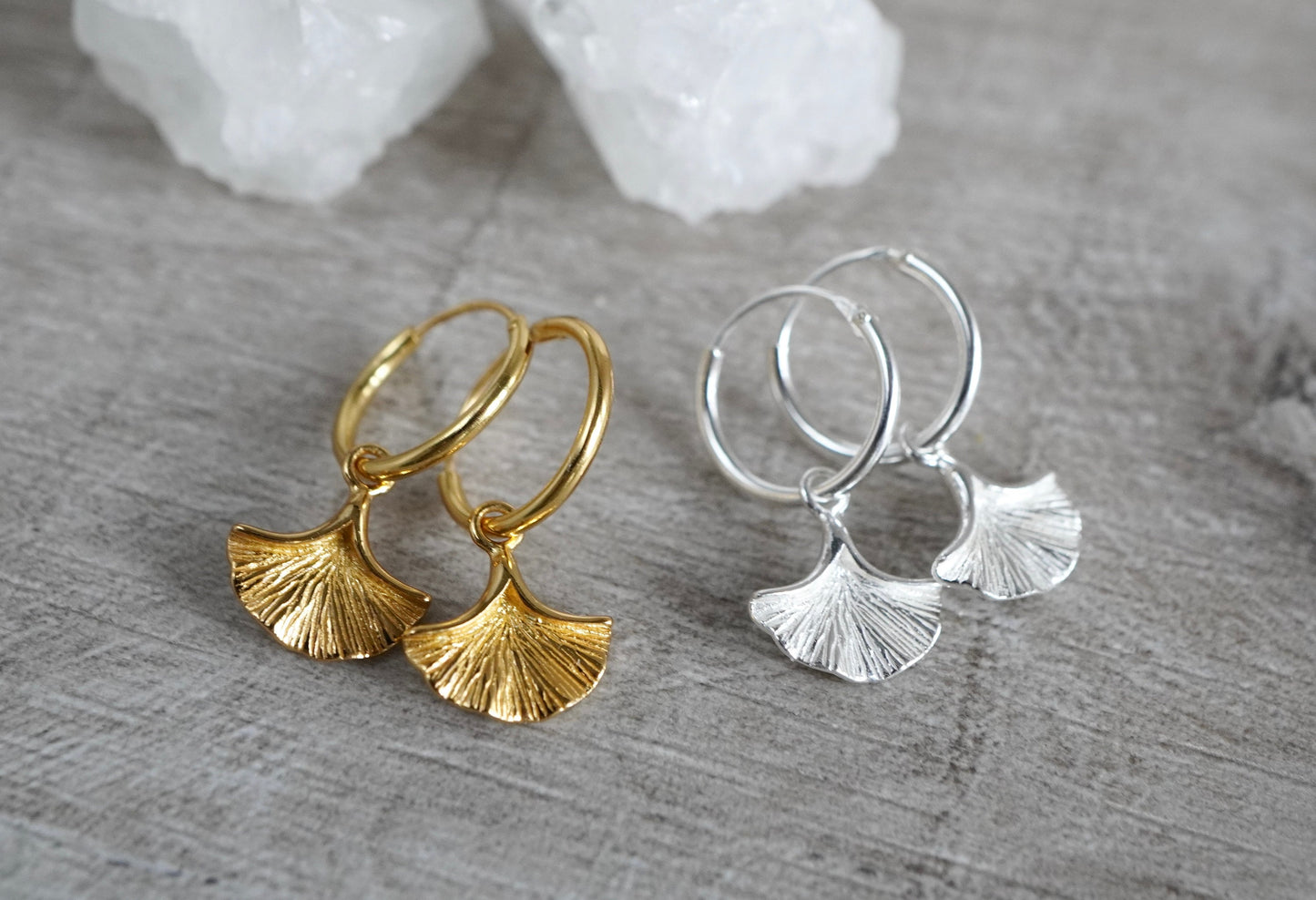 Cute Ginkgo Leaf Hoop Earrings * Leaf earrings *  Ginkgo Biloba Hoop * Small hoop