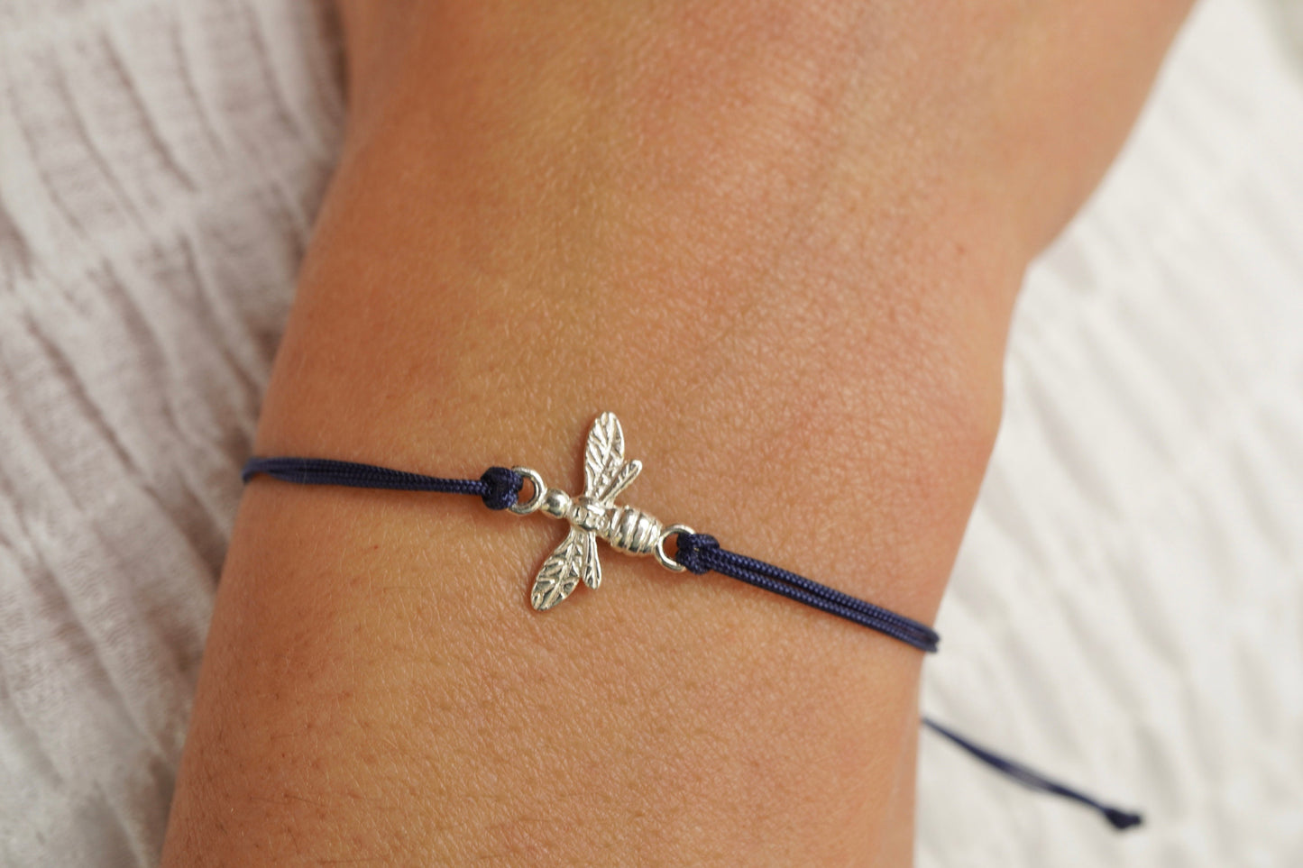 Bee Sterling Silver Cord Bracelet * Bee fan * HoneyBee * Gift for her