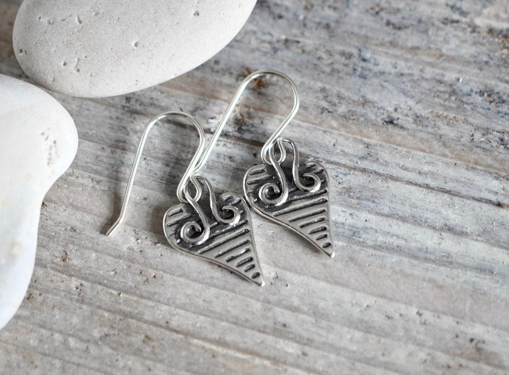 Boho Heart Earrings * Sterling silver * Gift for her * Love earrings *