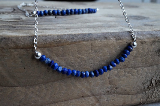 Lapis Lazuli Sterling Silver Bar Bracelet/Necklace * December Birthstone * Dainty bracelet *Gift for her *  Feminine