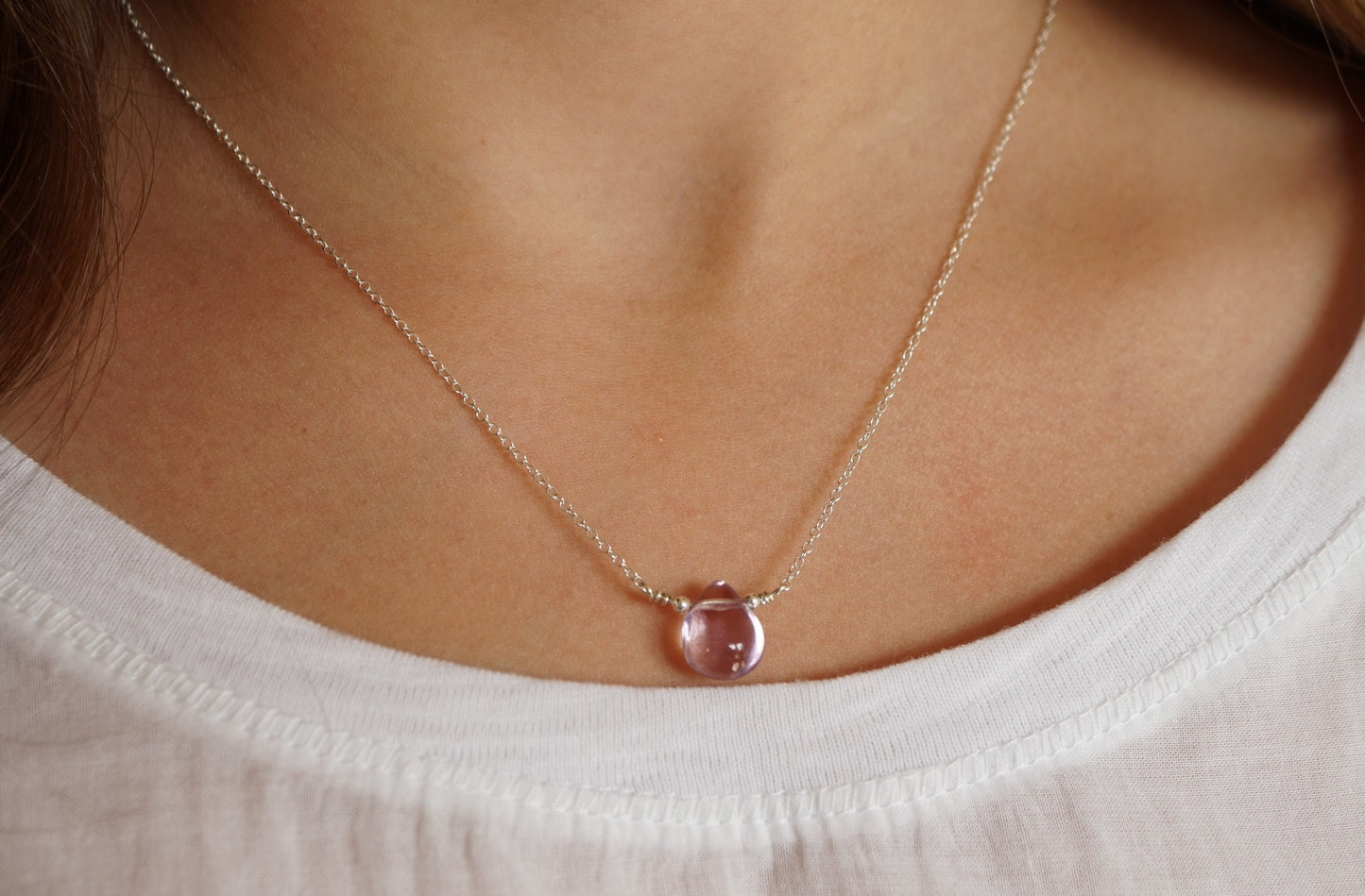 Small Fluorite Drop Necklace Sterling Silver* Dainty necklace* Gift for her* Feminine* Stone necklace* Fluorite jewelry