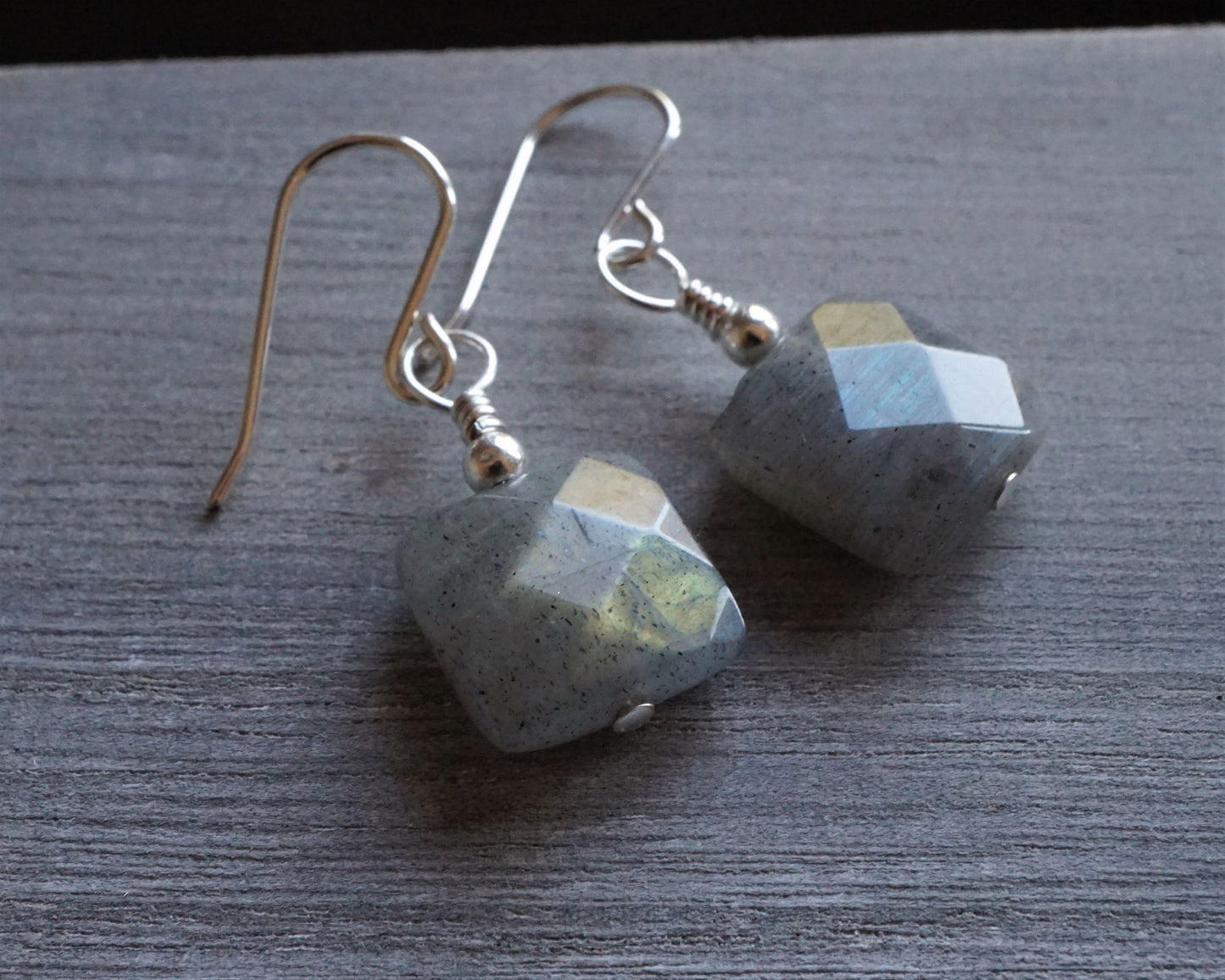 Labradorite Square Sterling Silver Drop Earrings* Simple earrings* Lightweight earrings*