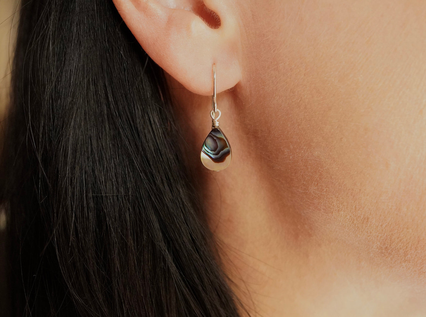 Cute Abalone Shell Drop Earrings * Sterling Silver Earrings * Hoop Earrings