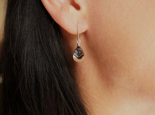 Cute Abalone Shell Drop Earrings * Sterling Silver Earrings * Hoop Earrings