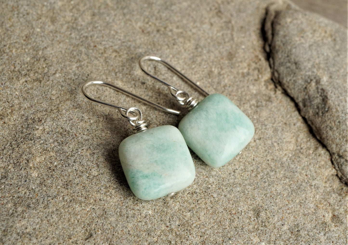 Amazonite Sterling Silver Earrings * Light green earrings * Summer earrings