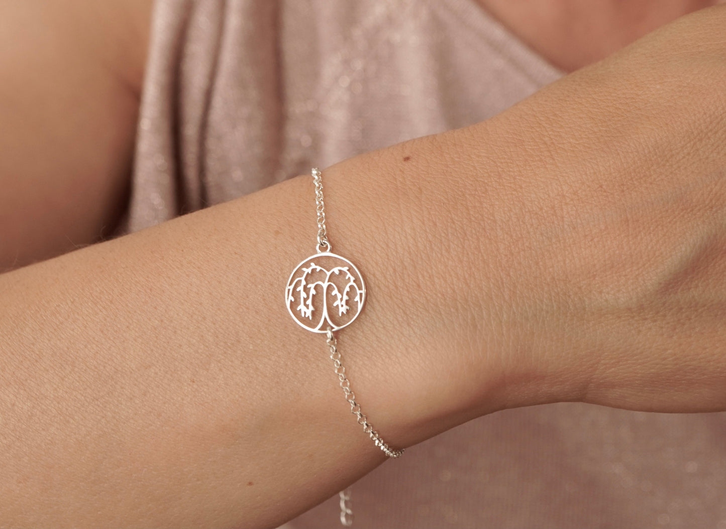 Willow Tree Sterling Silver Dainty Cord Bracelet * Feminine * Layered Bracelet * Gift for her