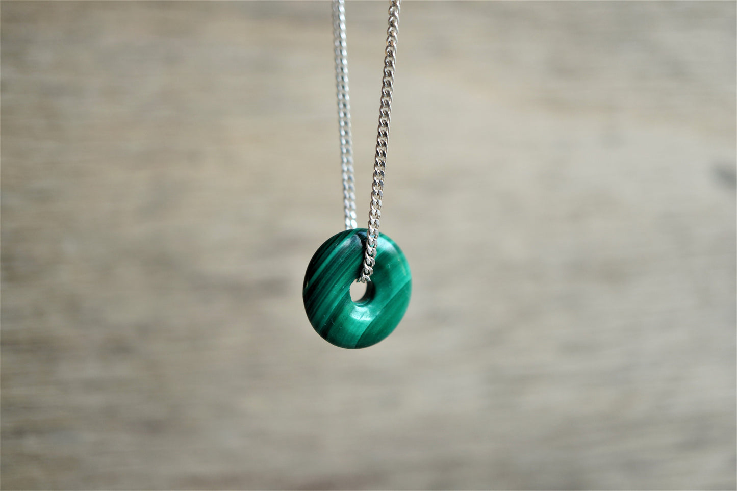 Cute Malachite Donut Sterling Silver Necklace * Gift for her * Green stone * Protection stone
