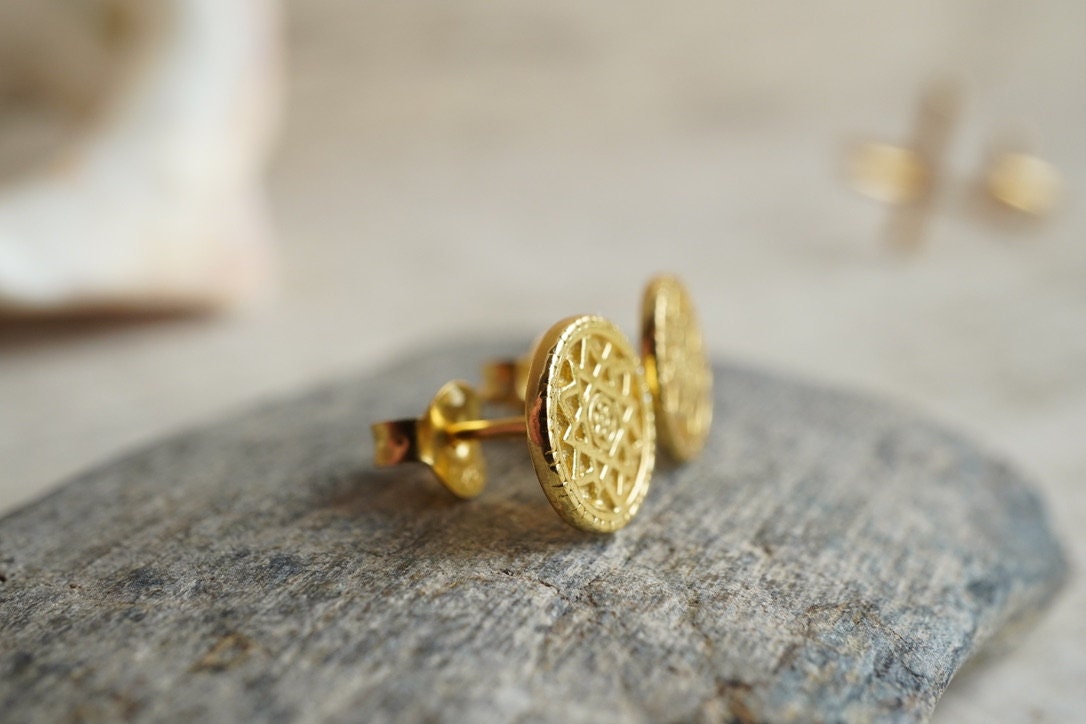 Gold Sun Stud Sterling Silver Earrings * Feminine jewelry * Gift for her