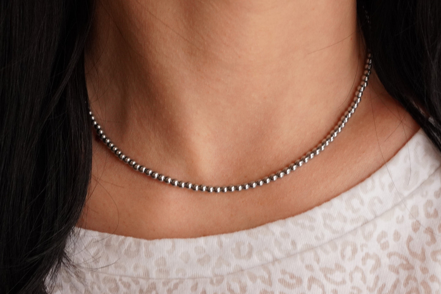Silver Hematite Choker Necklace * Silver necklace * Beaded necklace * Layered necklace