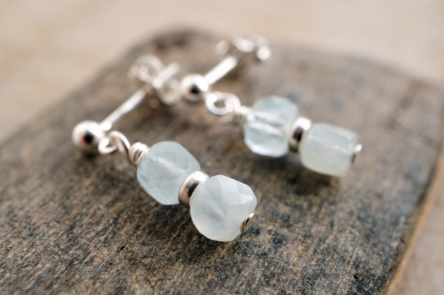 Cute Amazonite Cube Sterling Silver Stud Earrings * Small earrings * Lightweight earrings * Bridesmaid gift