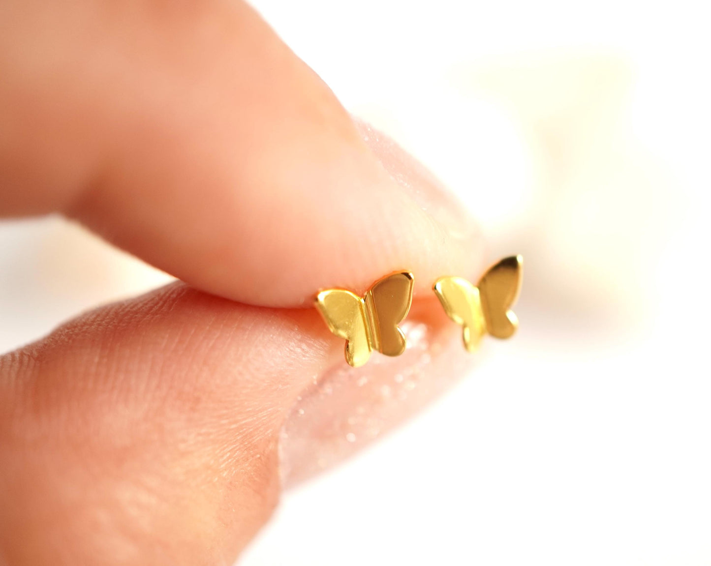Butterfly Gold Sterling Silver Stud * Dainty ear stud * Butterfly fan