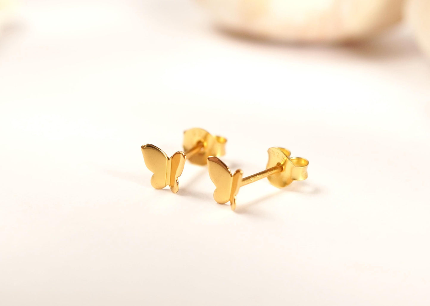 Butterfly Gold Sterling Silver Stud * Dainty ear stud * Butterfly fan