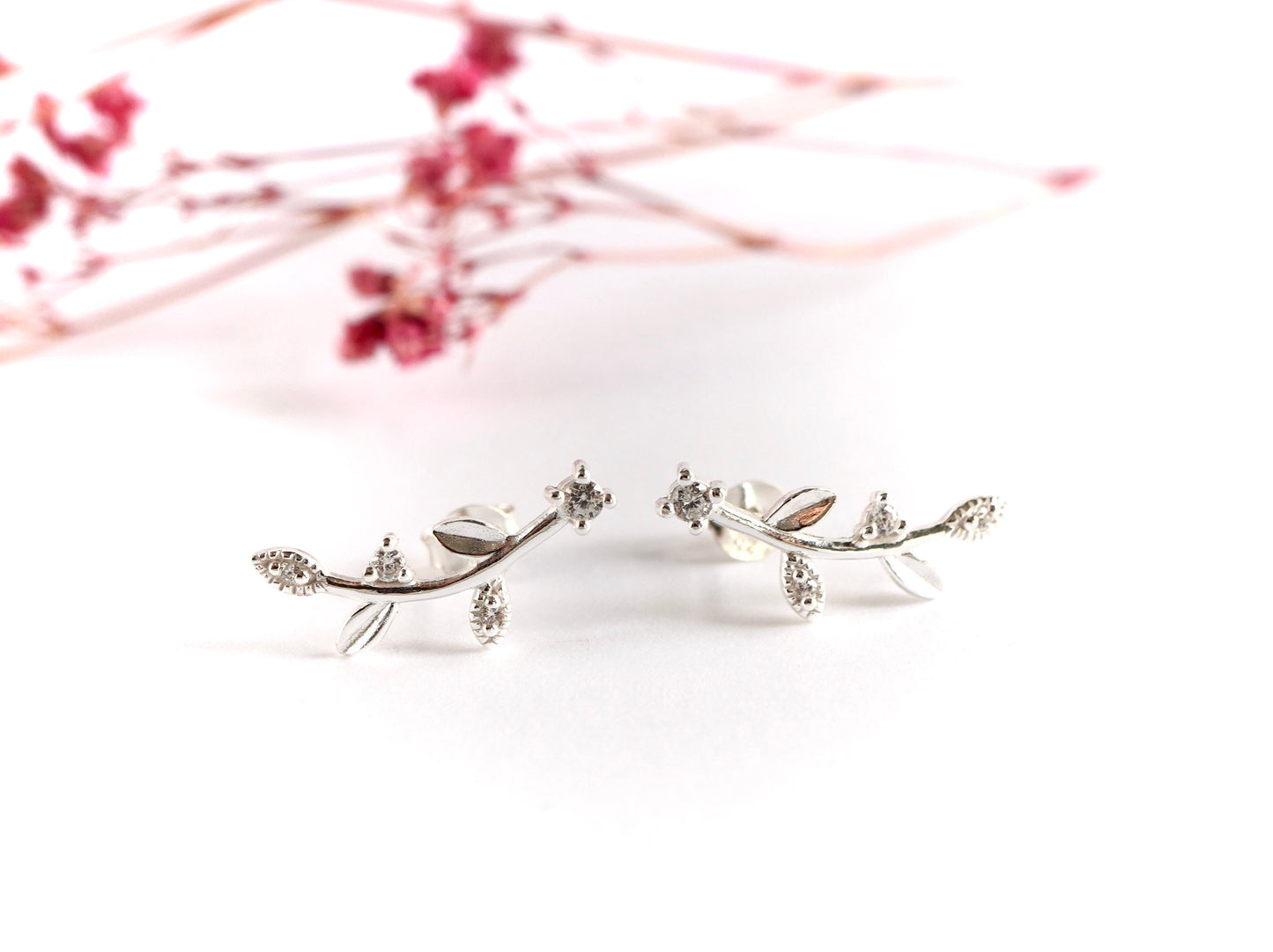 Leaf Bar Stud Earrings * Stud * Leaf earrings * Sterling Silver Stud