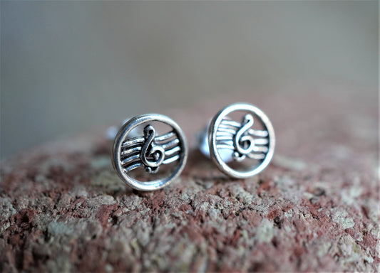 Music Clef Earrings * Sterling silver stud * Musician gift earrings