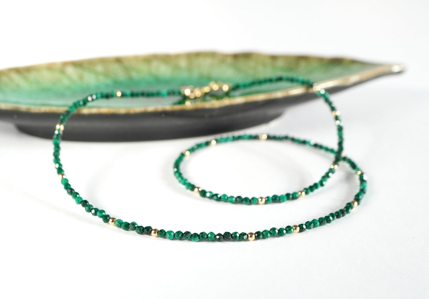 Faceted Malachite Necklace * Green stone * Delicate choker * Gift for her * Feminine