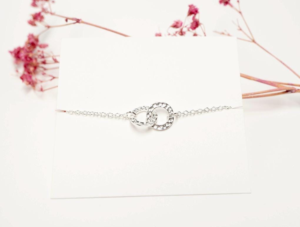 Double Circle Sterling Silver Bracelet * Dainty Feminine Bracelet *  Gift For Her *