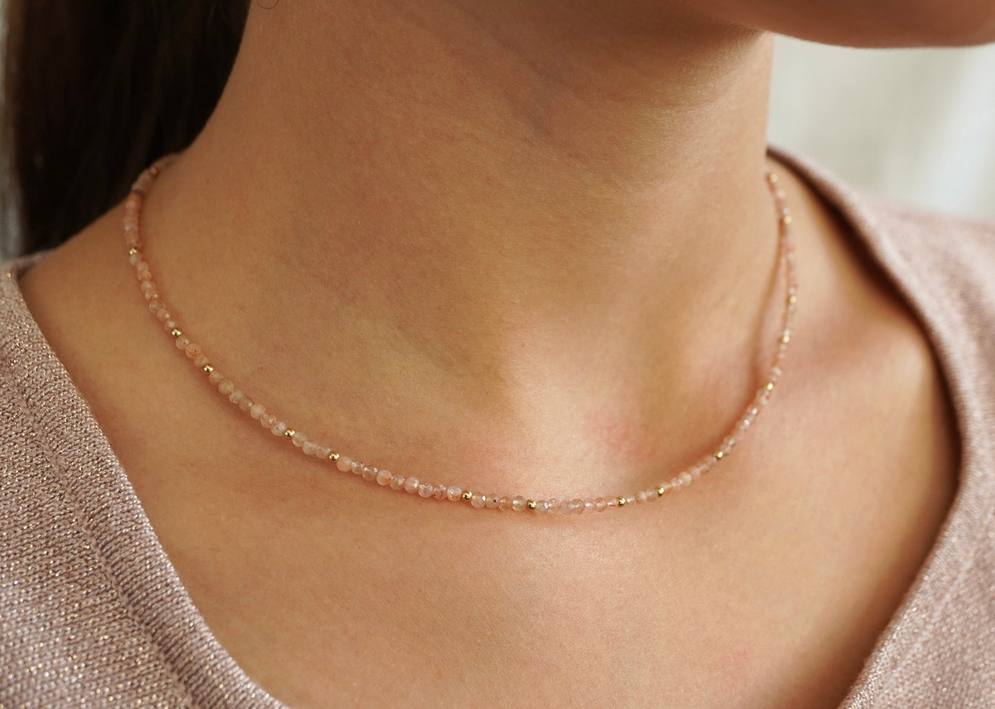 Faceted Sunstone Necklace * Natural colour necklace * Delicate choker necklace * Gift for her * Feminine