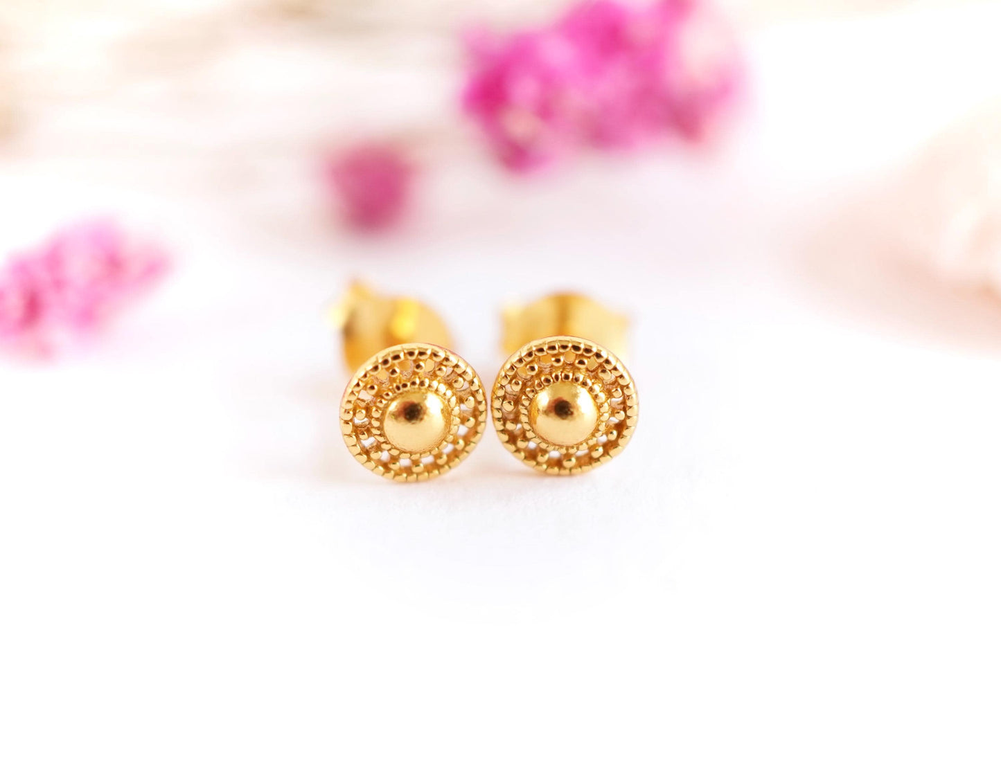 Gold Filigree Small Stud Sterling Silver * Feminine jewellery * Gold stud * Boho stud
