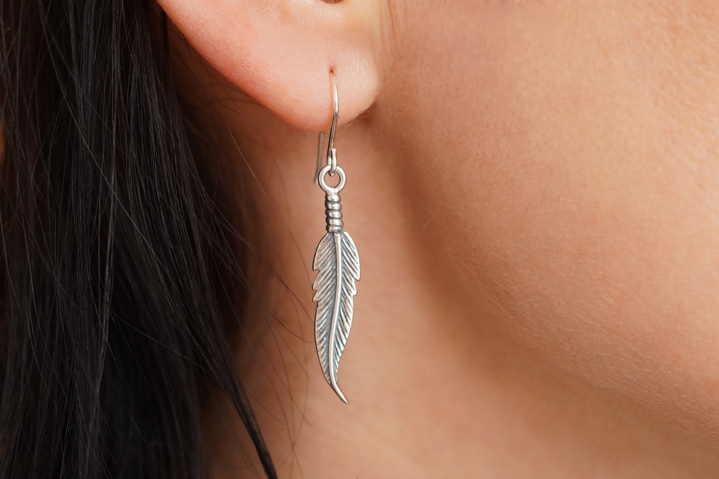 Sterling Silver Feather Earrings * Feather jewelry * Gift for her * Bohemian jewelry