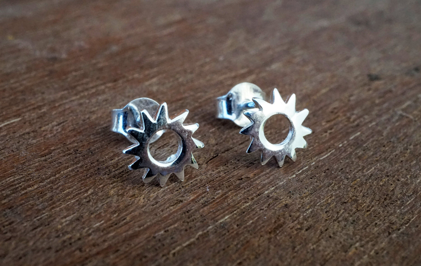 Sterling Silver Sun Stud Earrings, Stud earrings, Gear stud earrings,