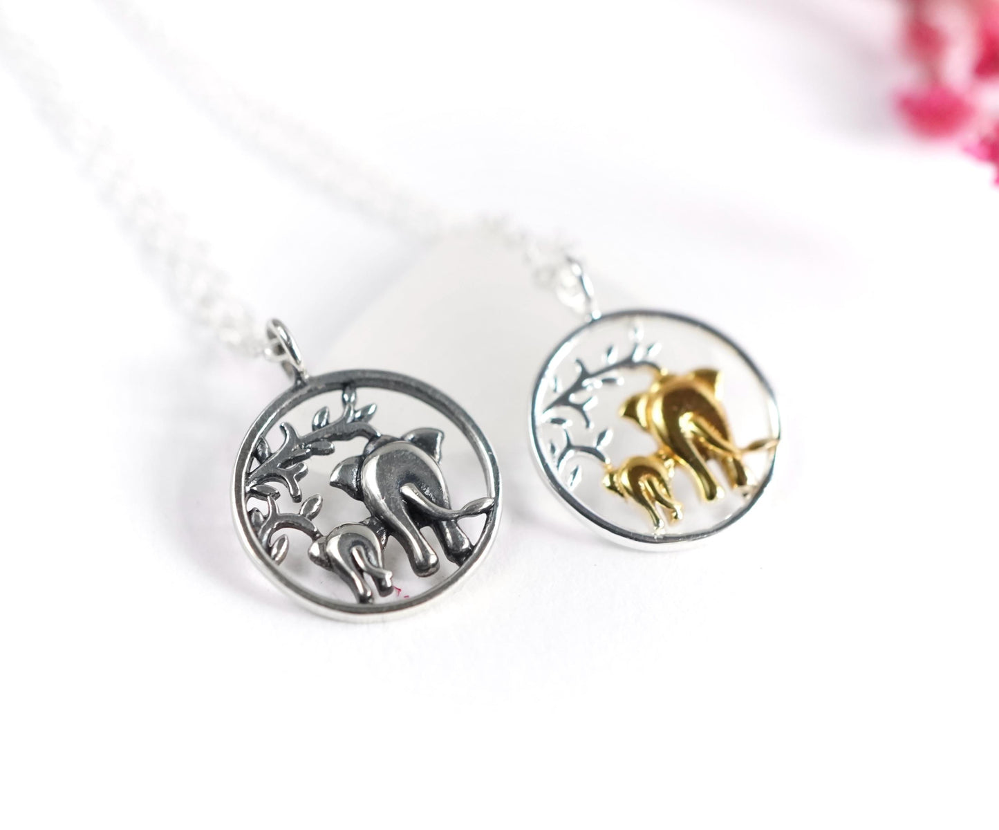 Mother & Baby Elephant Sterling Silver Dainty Necklace * Elephant Necklace *