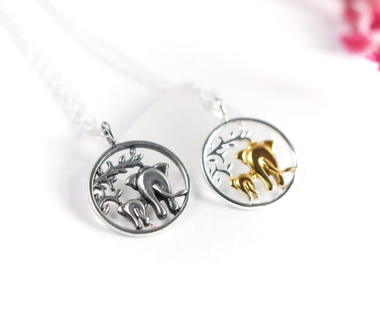Mother & Baby Elephant Sterling Silver Dainty Necklace * Elephant Necklace *