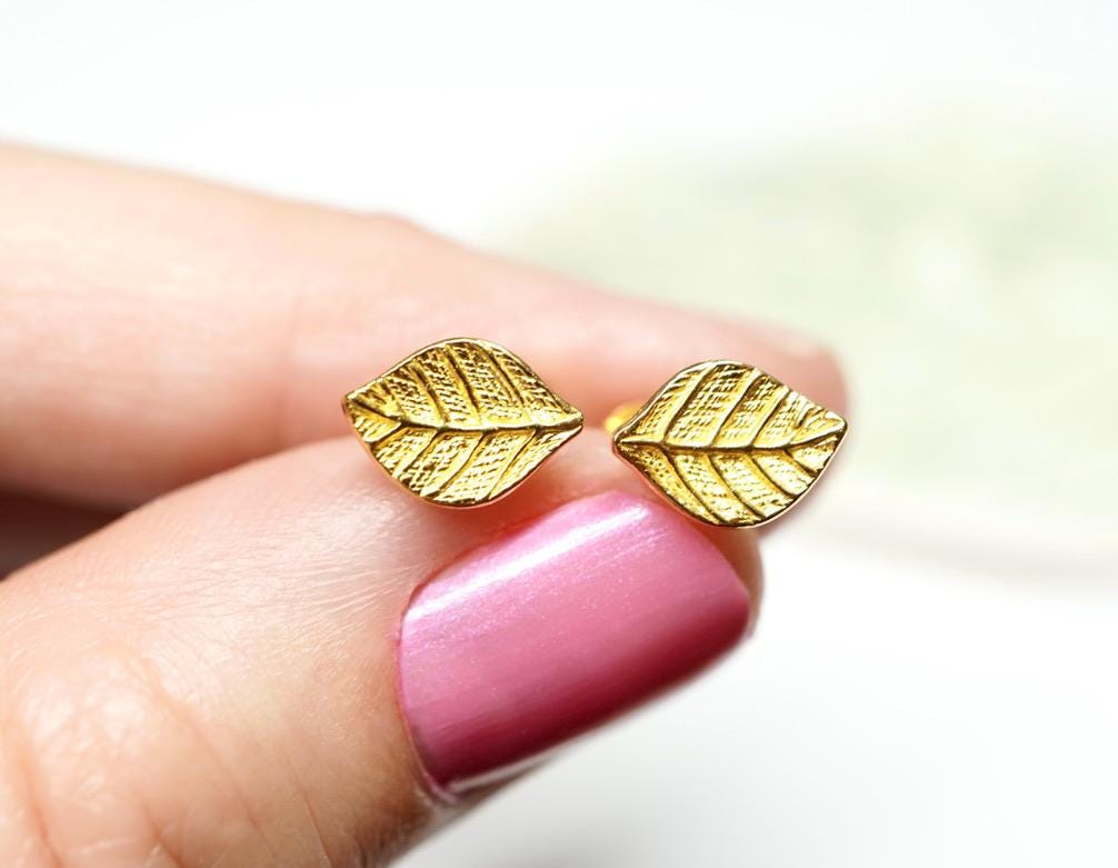 Gold Sterling Silver  Leaf Stud* Dainty* Gift for her* Feminine*