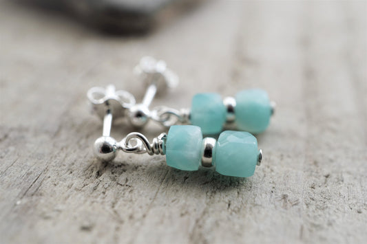 Cute Amazonite Cube Sterling Silver Stud Earrings * Small earrings * Lightweight earrings * Bridesmaid gift