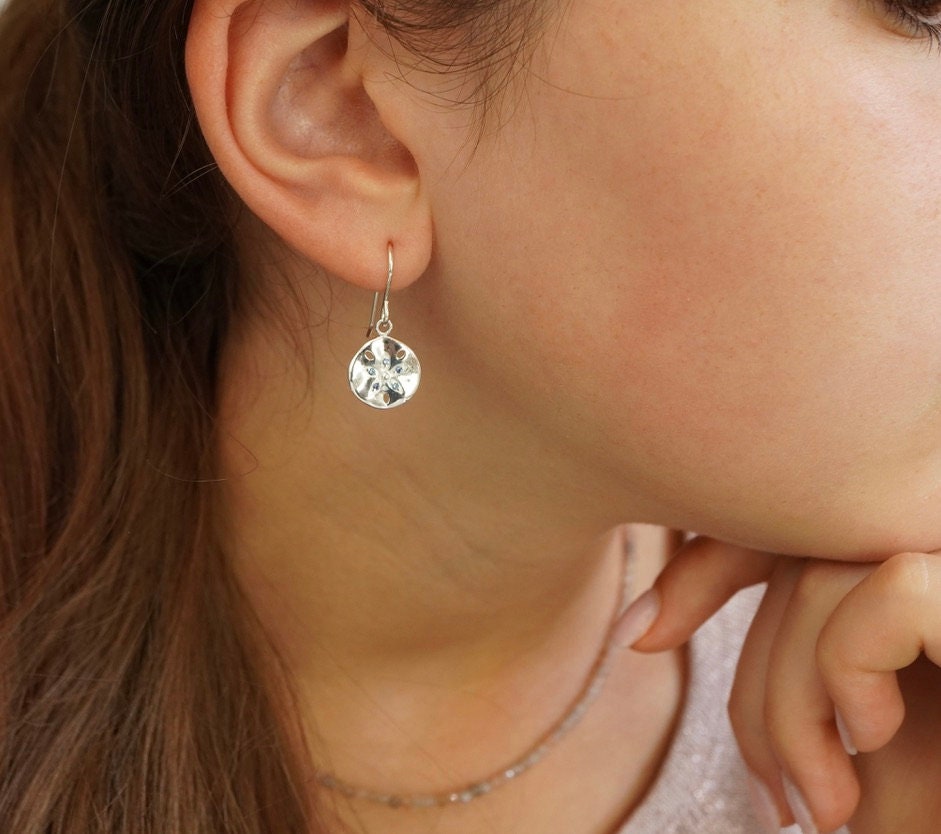 Round Sterling Silver Flower Earrings * Sterling Silver Earrings * Dangle Earrings