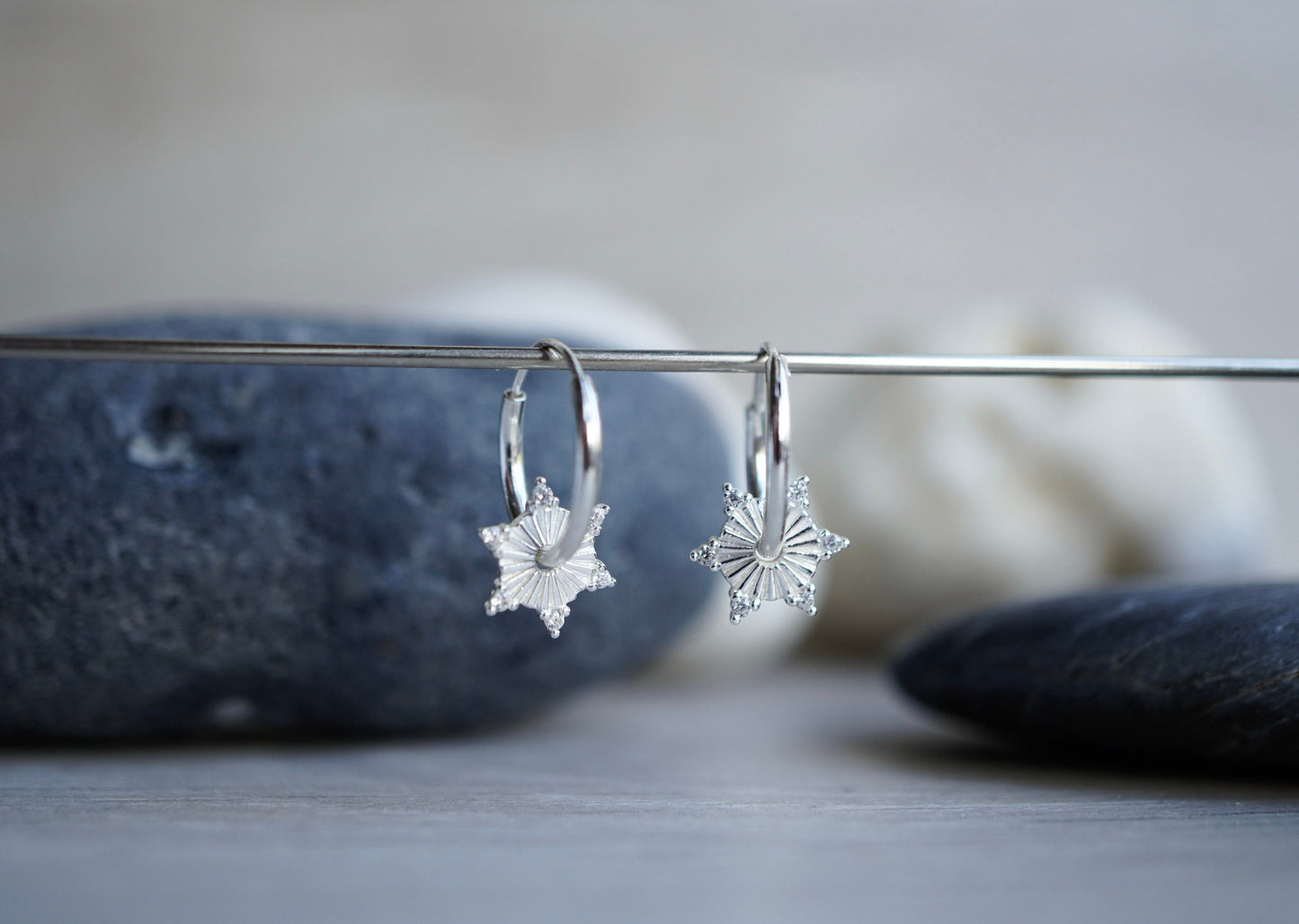 Silver Star Hoop Earrings * Boho earrings *  Silver hoop * Feminine jewellery