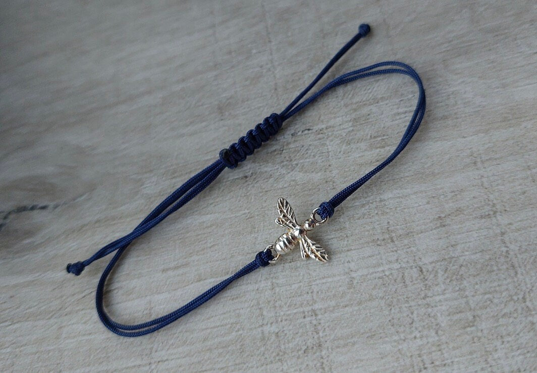 Bee Sterling Silver Cord Bracelet * Bee fan * HoneyBee * Gift for her