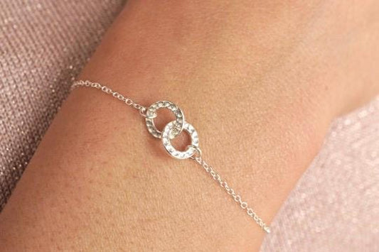 Double Circle Sterling Silver Bracelet * Dainty Feminine Bracelet *  Gift For Her *