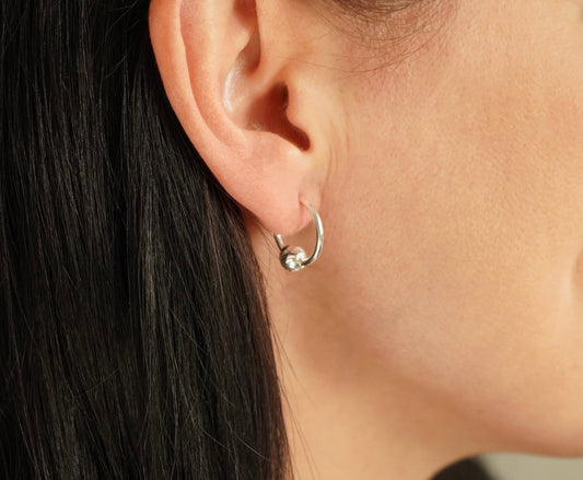 Half Hoop Ball Earrings *Sterling Silver * Boho earrings