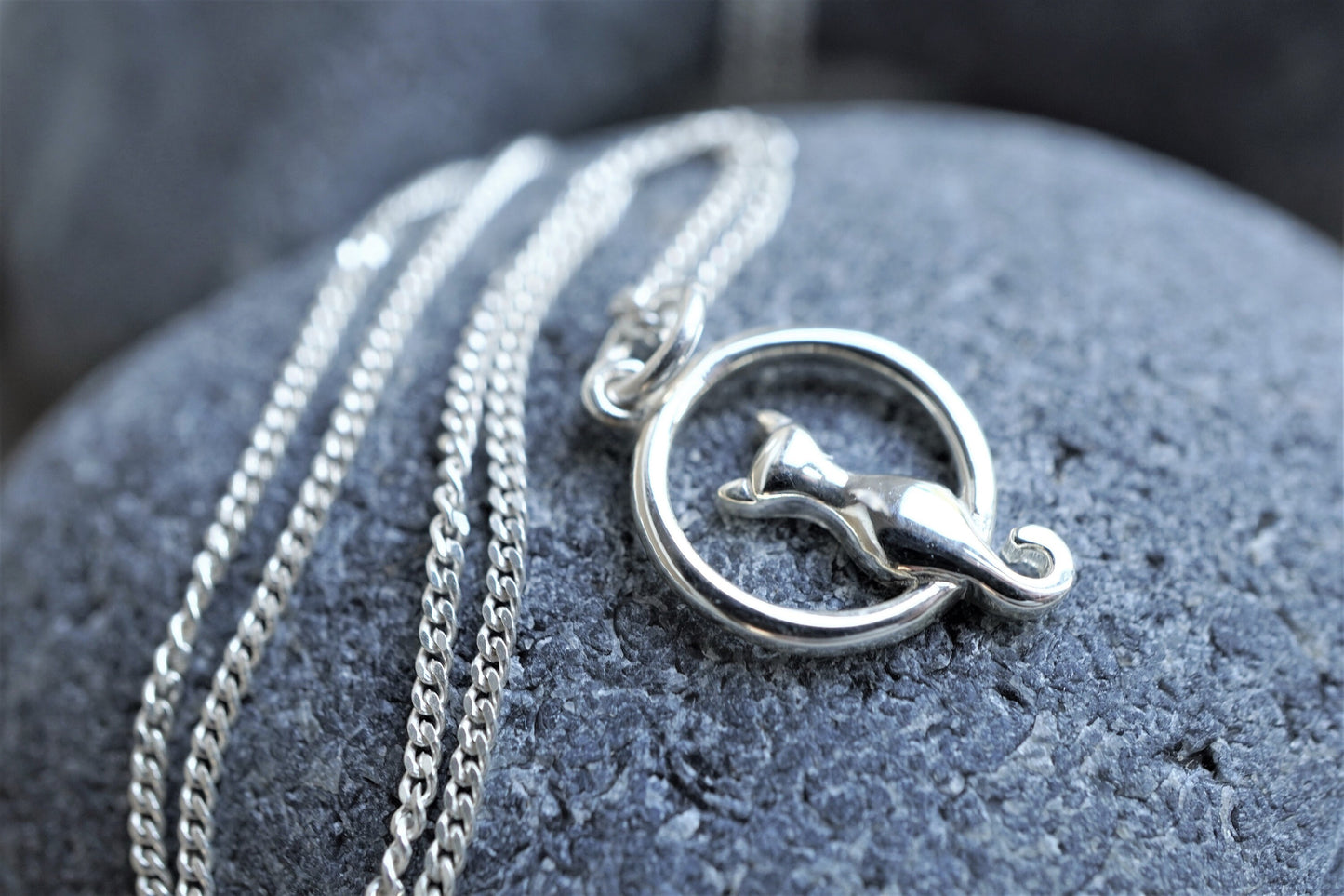 Cute Cat Moon Sterling Silver Necklace * Cat fan * Cat jewellery * Wiccan * Moon stud