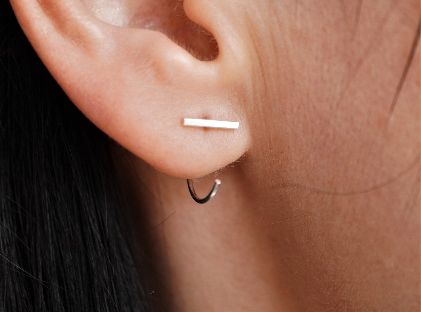 Sterling Silver Hugging Bar Hoop Earrings * Minimalist earrings * Feminine jewelry