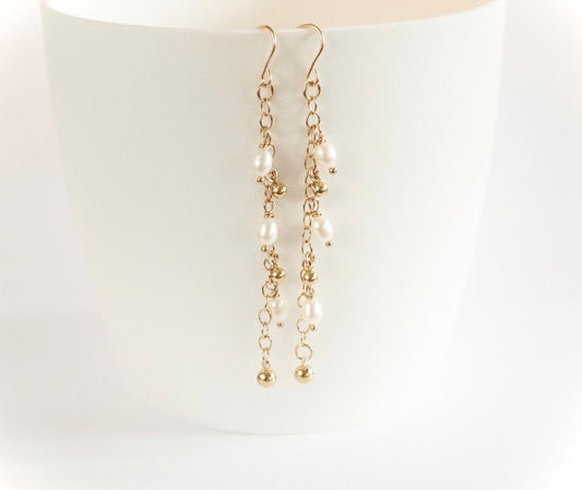 Long Gold Filled Pearl Earrings * Pearl earrings * Feminine * Delicate earrings