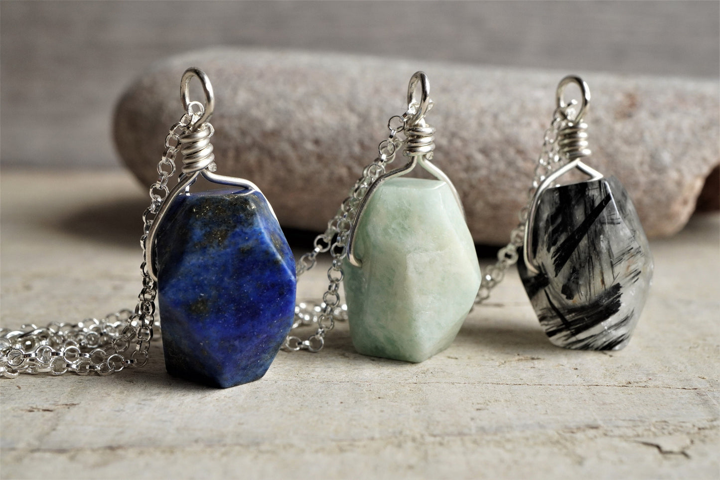 Long Stone Necklace * 80cm Necklace * Belcher Sterling Silver Necklace