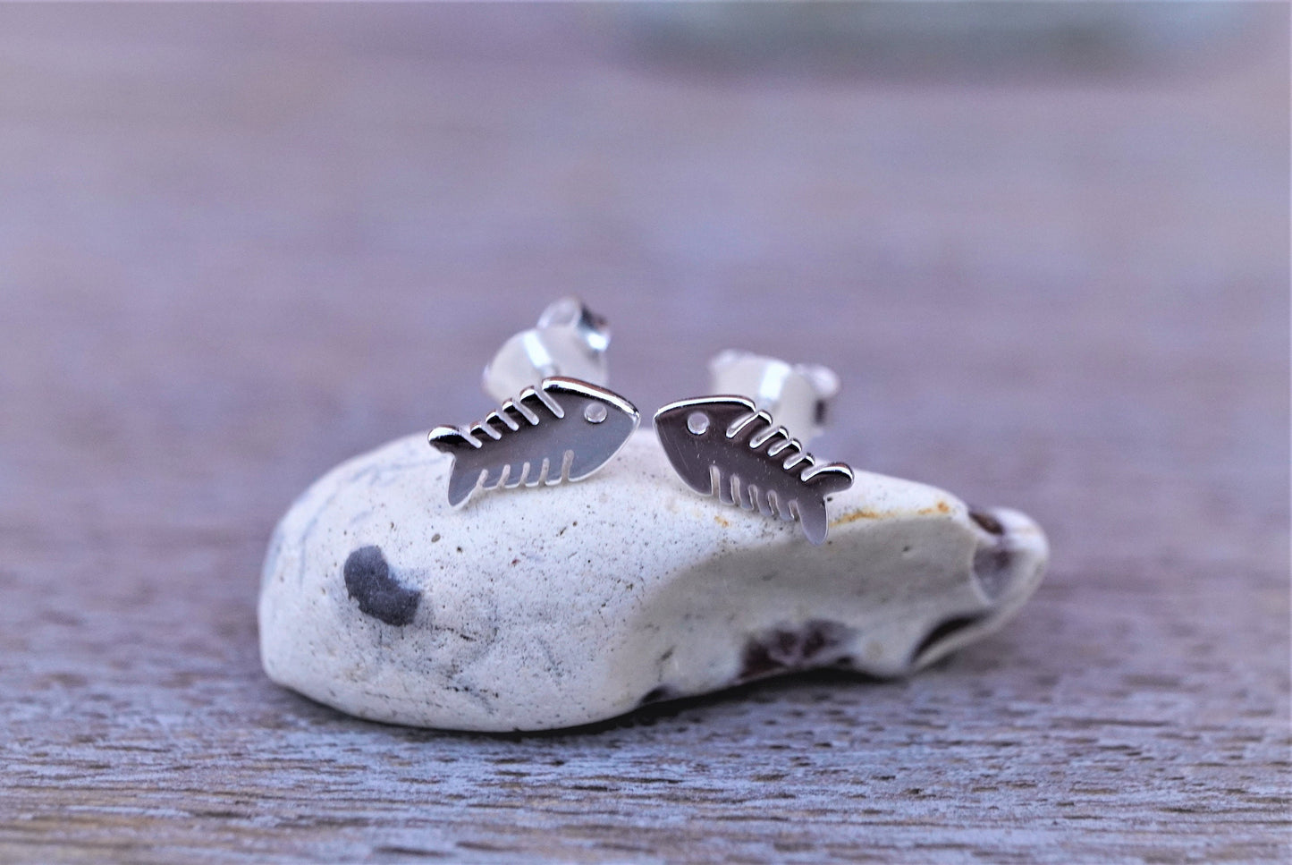 Fish Bone Sterling Silver Stud Earrings