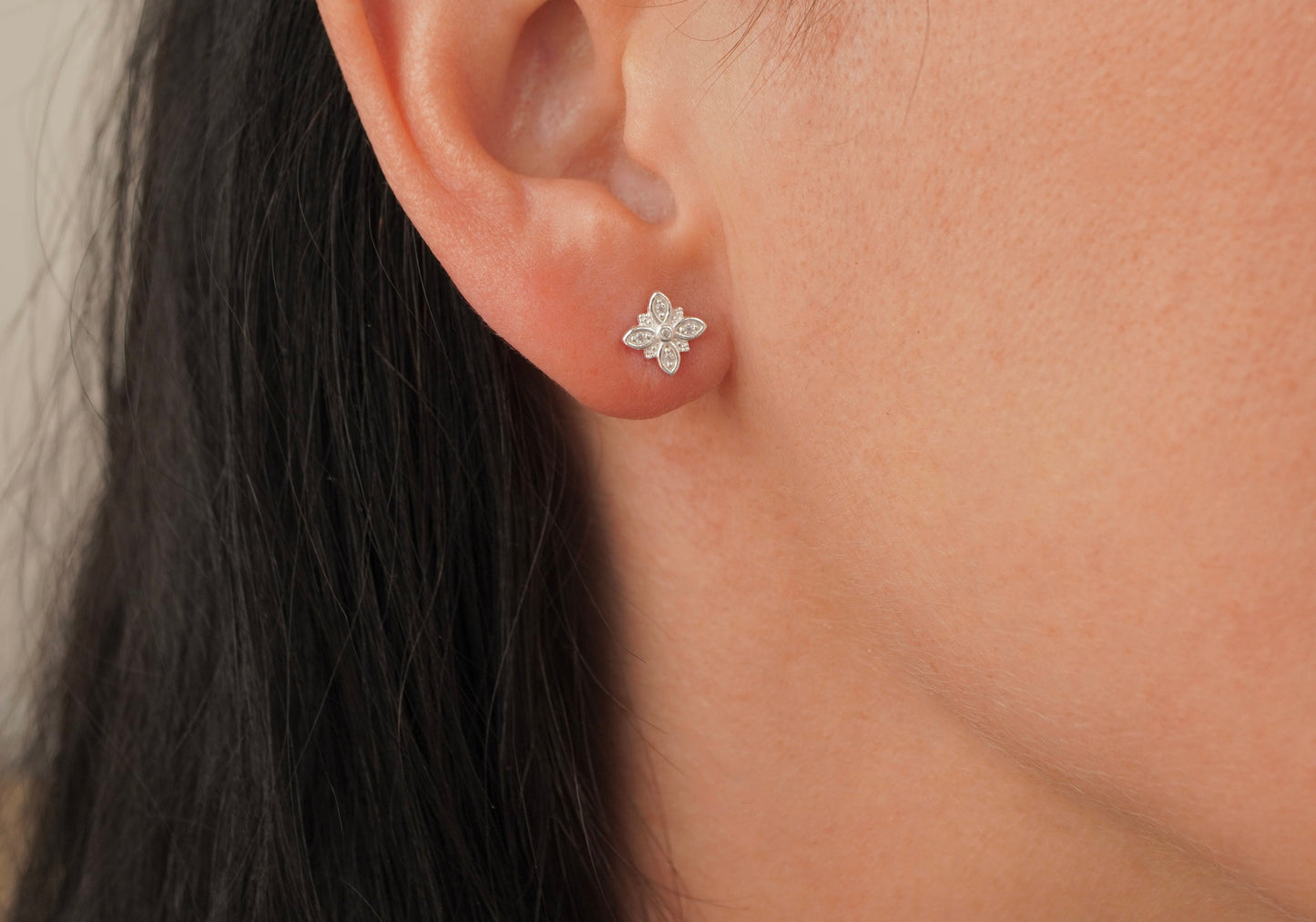 Four Petal Sterling Silver Stud Earrings * Petal cross * Quatrefoil