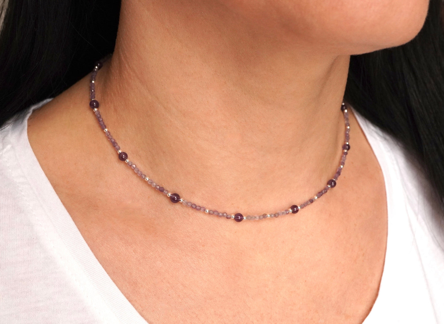 Dainty Amethyst Sterling Silver Necklace *February Birthstone Gift *Calming stone *
