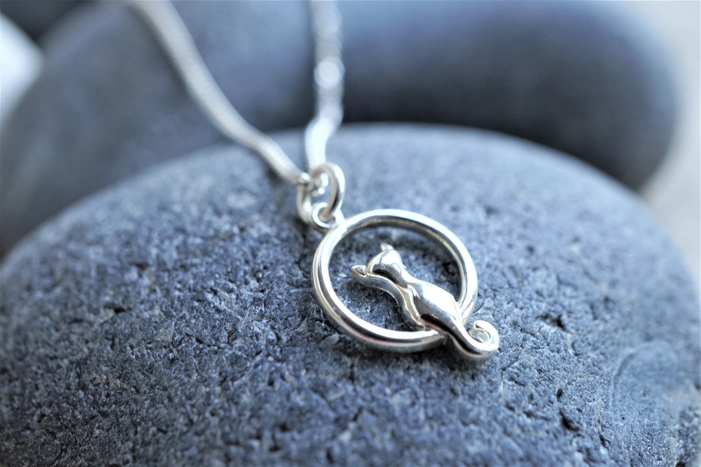 Cute Cat Moon Sterling Silver Necklace * Cat fan * Cat jewellery * Wiccan * Moon stud