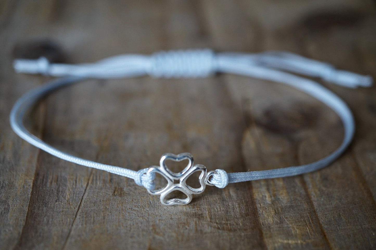 Clover Sterling Silver Cord Bracelet * Lucky Charm Adjustable Friendship Bracelet * Delicate bracelet
