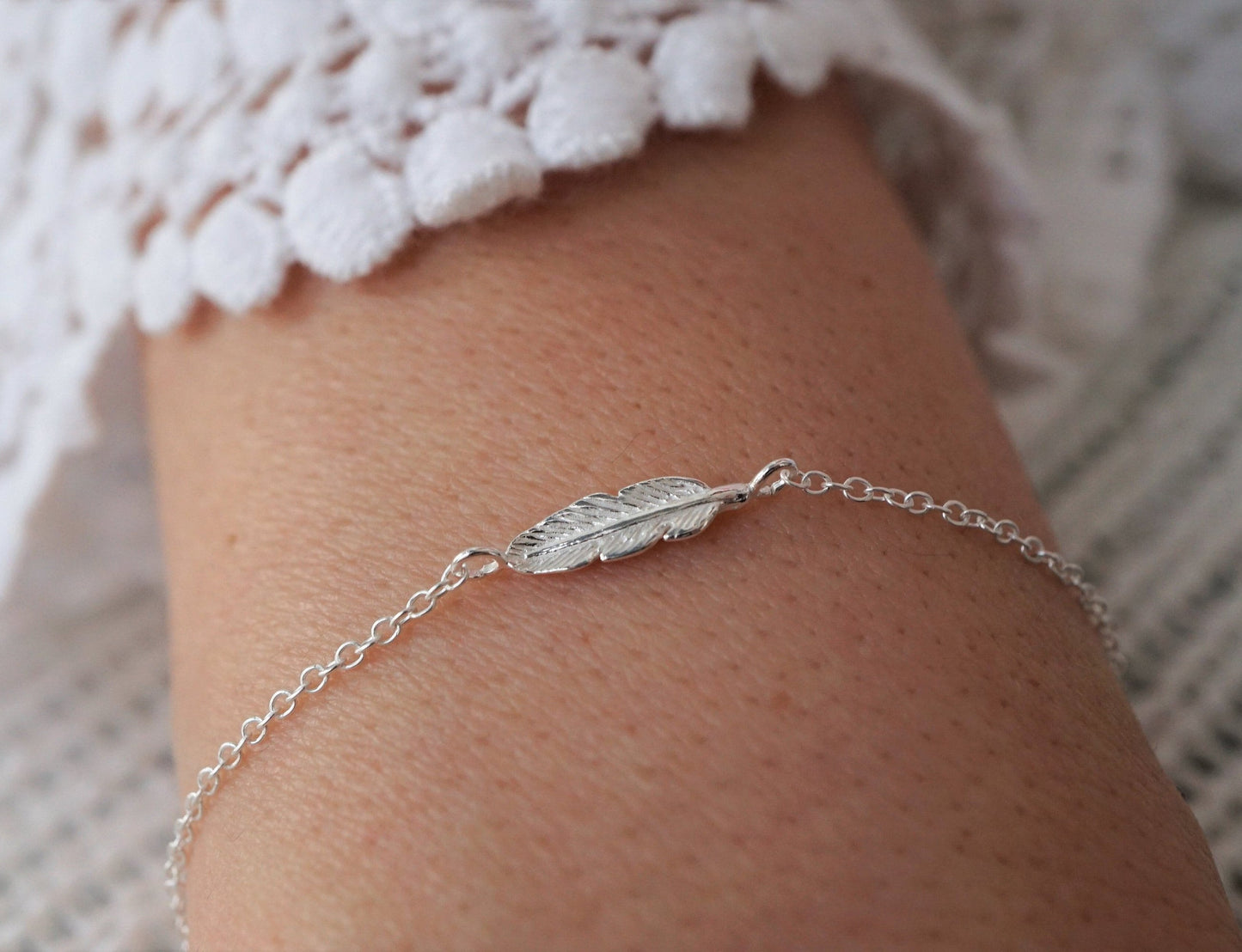Feather Sterling Silver Bracelet * Dainty Bracelet *  Gift For Her