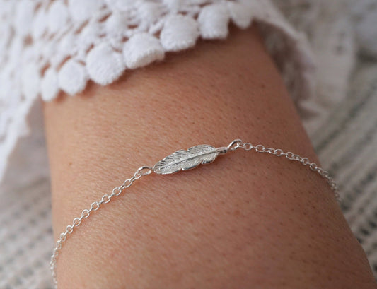 Feather Sterling Silver Bracelet * Dainty Bracelet *  Gift For Her