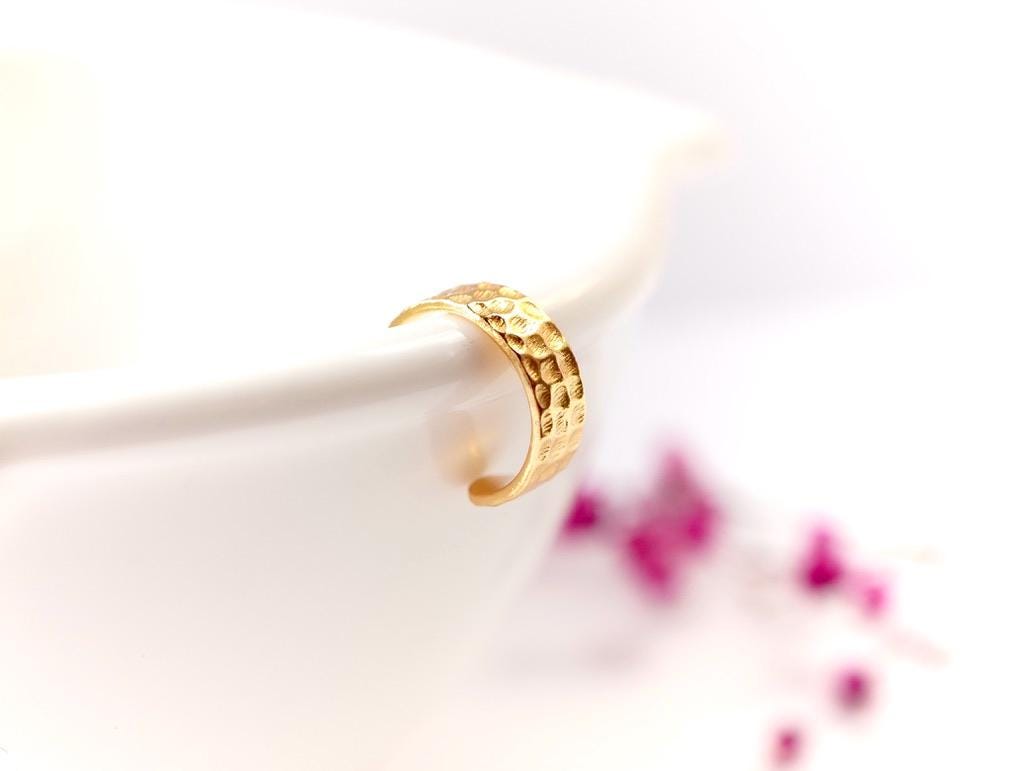 Gold Ear Cuff * Sterling Silver Gold Hammered Cuff * No hole Earrings