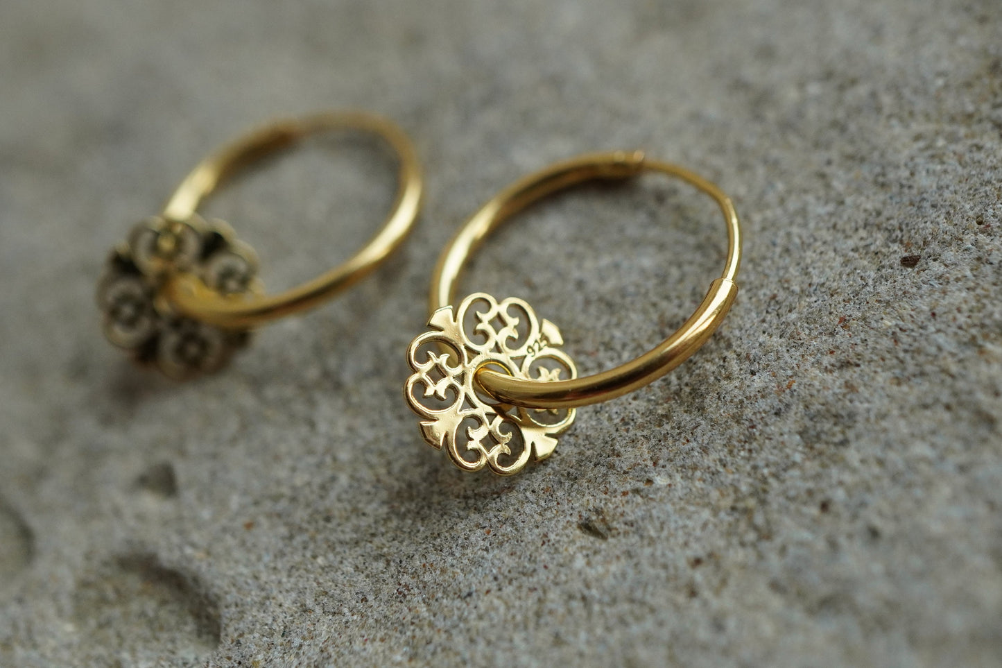 Gold Filigree Flower Hoop Earrings * Boho earrings *  Hoop * Feminine jewellery