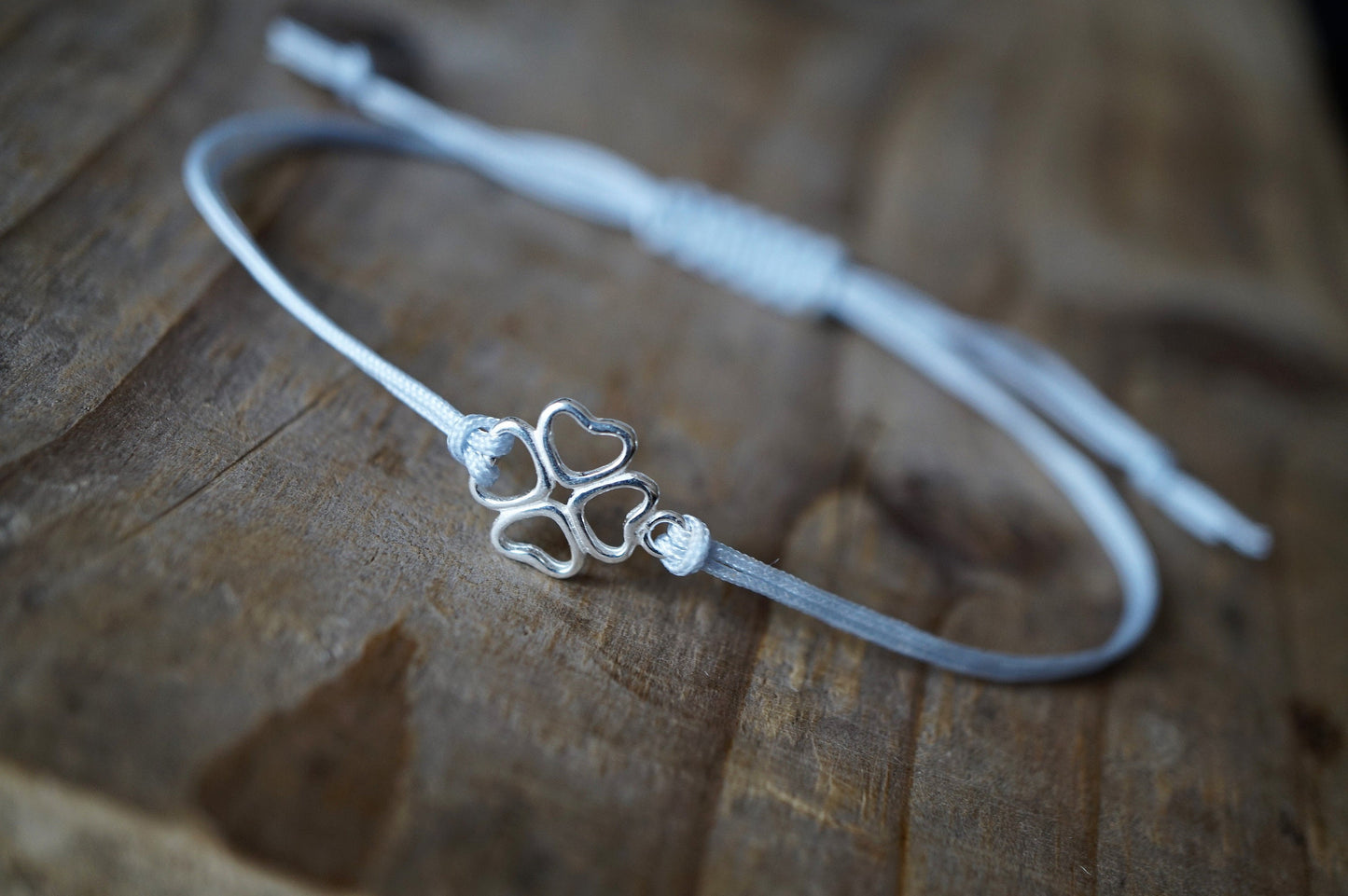 Clover Sterling Silver Cord Bracelet * Lucky Charm Adjustable Friendship Bracelet * Delicate bracelet